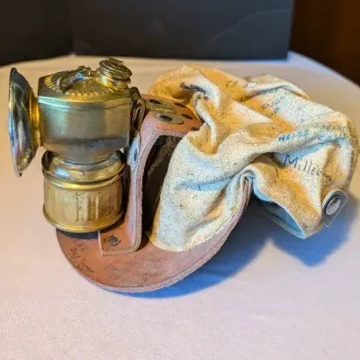 Vintage Brass Miners Carbide Lamp & Cap