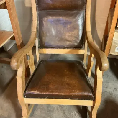 Vintage Wood & Leather Rocking Chair