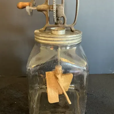 Vintage 6 QT Hand-Crank Butter Churn with Glass Jar