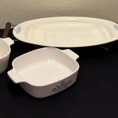 Corning Ware "Blue Cornflower" Plater with Stand & More 