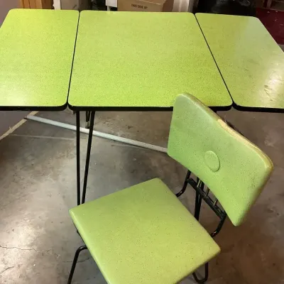 Bekins Mid Century Lime Green Drop Leaf Table & Chair