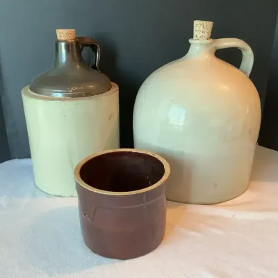 Whiskey Jugs & Small Brown Crock