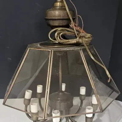Vintage Brass & Beveled Glass Chandelier