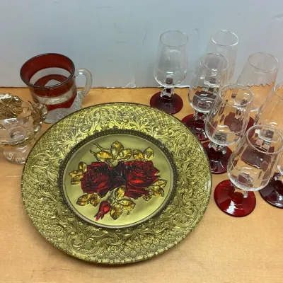 Goofus Glass Plate, Cordial Glasses & More