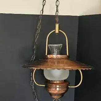 Vintage Copper & Brass Hanging Pendant Light Fixture