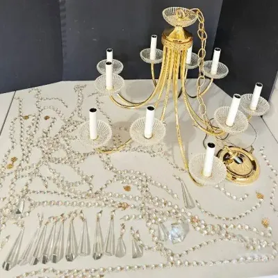 Vintage Gold-Toned Brass Chandelier 