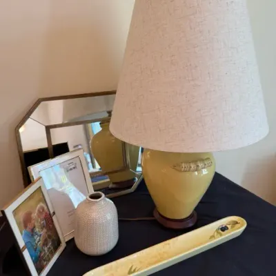 Framed Art Prints, Table Lamp & Textured Ceramic Vase Lot