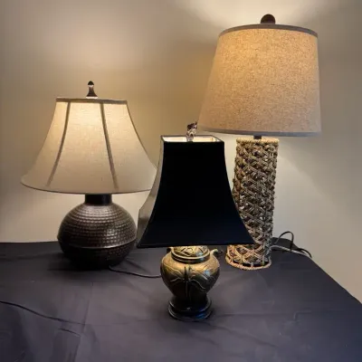 Assorted Tabletop Lighting Trio: 3 Unique Accent Lamps