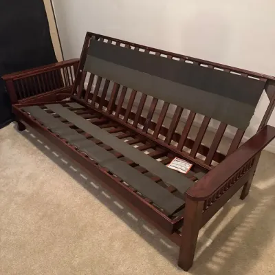 Contemporary Mission-Style Solid Wood Convertible Futon Bed with Mattress