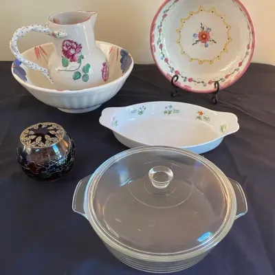 Roma Inc Hand-Painted – Ceramic Bowl, Pitcher, Anchor Hocking Ovenware