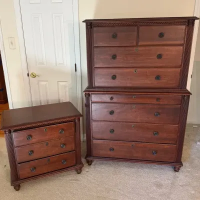 Newport Solid Wood Cabinet Armoire / Tall Dresser & Matching Bedside Side Table