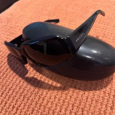 Authentic Prada SPR 12H Black Wrap-Around Shield Sunglasses with Hard Case