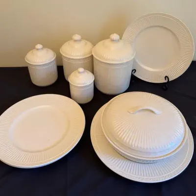 Mikasa White Ceramic Dinnerware, Serving Ware and Canister Lot (10–11 Pieces)