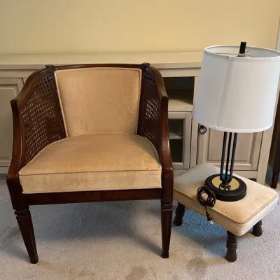 Vintage Cane-Back Accent Chair & Modern Side Lamp Lot