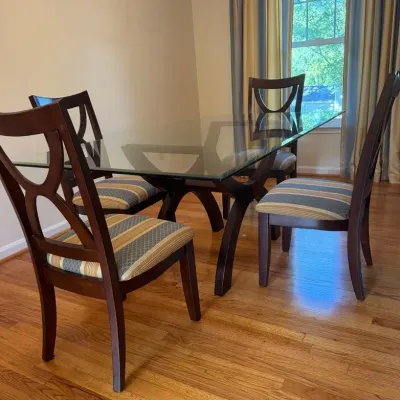 Calmart International Limited Wood & Glass Dining / Dinette Table with 4 X-Back Upholstered Chairs