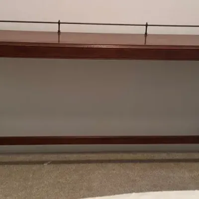 Solid Wood Long Console Table / Sofa Table with Brass Side Handles & Gallery Rail