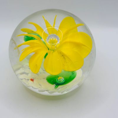 LOT 106: Yellow & Purple Flower Badash Paperweights & Galaxy Sphere Style Paperweight