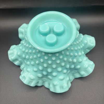 LOT 60: Fenton Turquoise Hobnail 3-Horn Epergne Vase/Bowl