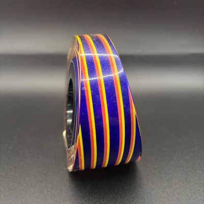 LOT 61: Blue, Red, Yellow Swirled Linear Pattern Art Glass Signed Paperweight