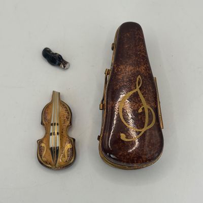 LOT 88: Vintage Limoges Trinket Boxes: Violin Painting & Violin Case (Violin is Broken as Shown)