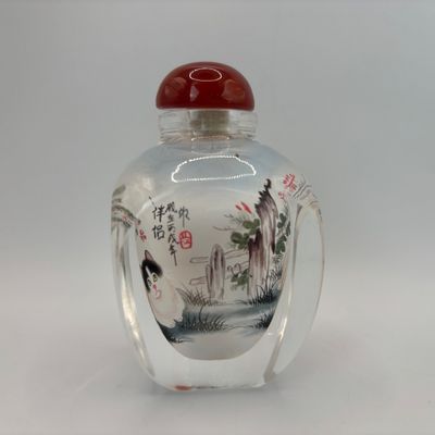 LOT 92: Vintage Chinese Reverse/Inside Painted Snuff Bottles w/Agate Tops