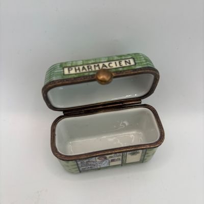 LOT 77: Vintage Limoges Trinket Boxes: Sewing Box & Pharmacien