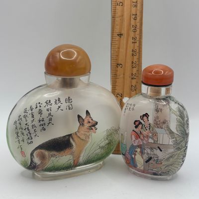 LOT 71: Vintage Chinese Reverse/Inside Painted Snuff Bottles w/Agate Tops