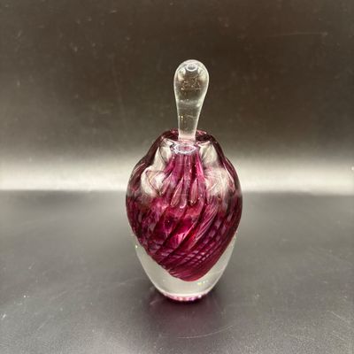 LOT102: Artisan Signed Cranberry Swirl Art Glass Perfume Bottle