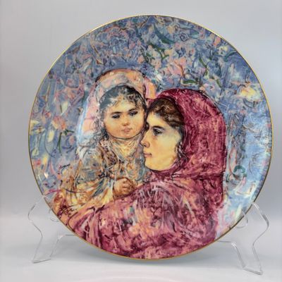 LOT 94: Badash Flower Paperweight, Royal Dalton "Lucia and Child" Collectors Plate & Vintage Edna Hibel Style Marble...