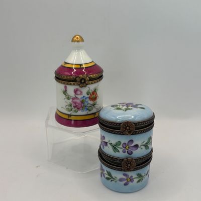 LOT 78: Vintage Limoges Trinket Boxes: Two-Tier Floral & Pink Floral