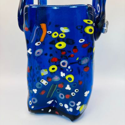 LOT 108: Cobalt Blue Art Glass Purse-Signed Wayne Miyah Glass Studio