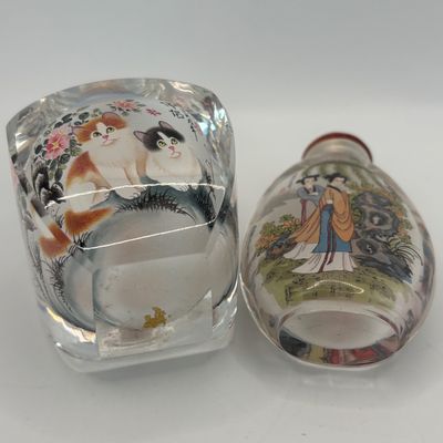 LOT 92: Vintage Chinese Reverse/Inside Painted Snuff Bottles w/Agate Tops