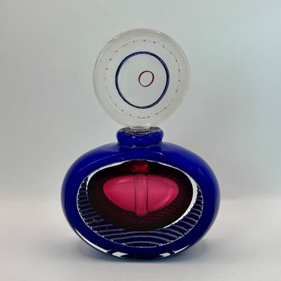 LOT 96: Artisan Signed Cobalt Blue & Red Art Glass Perfume Bottle