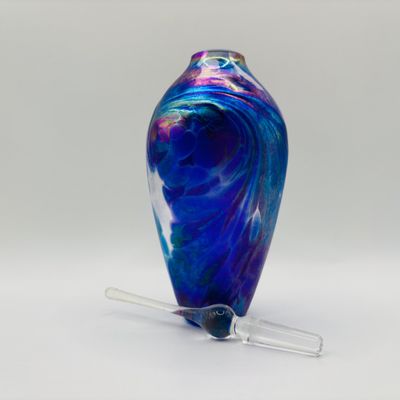 LOT 105: Vintage Art Glass Perfume Bottles: Iridescent Blue & Blue Swirl - unsigned