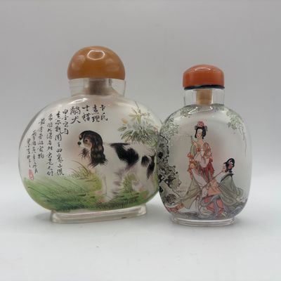 LOT 71: Vintage Chinese Reverse/Inside Painted Snuff Bottles w/Agate Tops