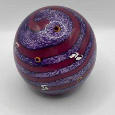 LOT 62: Purple & Magenta Swirl Art Glass Signed Paperweight