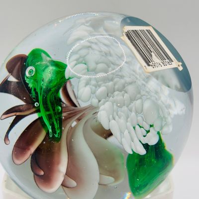 LOT 106: Yellow & Purple Flower Badash Paperweights & Galaxy Sphere Style Paperweight