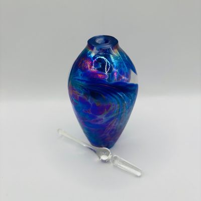 LOT 105: Vintage Art Glass Perfume Bottles: Iridescent Blue & Blue Swirl - unsigned