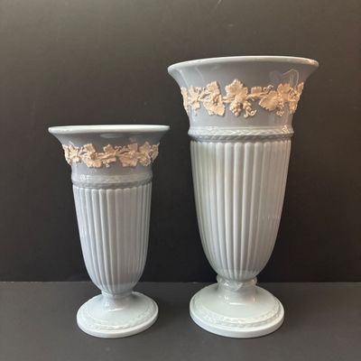 LOT 55: Wedgewood Collection: Jasperware along w/Etruria & Barlaston Queen's Ware Trumpet Vases