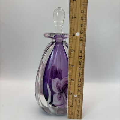 LOT 96: Beautiful Art Glass Signed Purple Floral Perfume Bottle