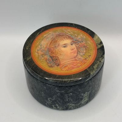 LOT 94: Badash Flower Paperweight, Royal Dalton "Lucia and Child" Collectors Plate & Vintage Edna Hibel Style Marble...