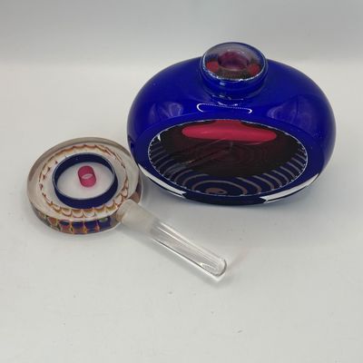LOT 96: Artisan Signed Cobalt Blue & Red Art Glass Perfume Bottle