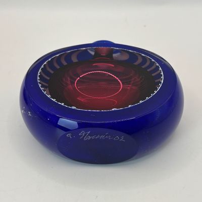 LOT 96: Artisan Signed Cobalt Blue & Red Art Glass Perfume Bottle