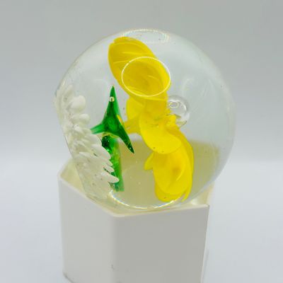 LOT 106: Yellow & Purple Flower Badash Paperweights & Galaxy Sphere Style Paperweight