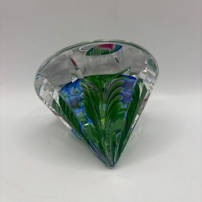 LOT 64: Youghiogheny Floral Diamond Shaped Art Glass Papeweight signed T. Trigs 2001