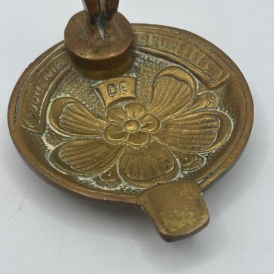LOT 67: Vintage Floral Chinoiserie Style Geen Enamel & Gold Tone Table Lighter, Brass Manneken Pis Souvenir Ashtray & Peacock...