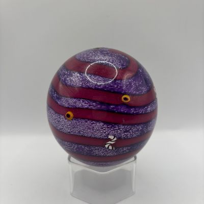 LOT 62: Purple & Magenta Swirl Art Glass Signed Paperweight