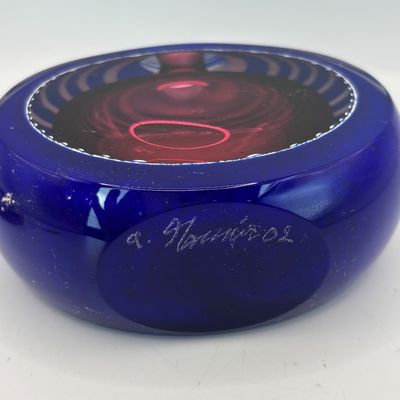 LOT 96: Artisan Signed Cobalt Blue & Red Art Glass Perfume Bottle