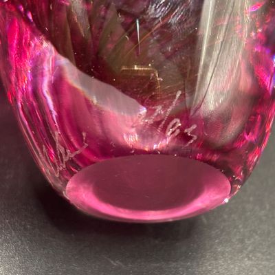 LOT102: Artisan Signed Cranberry Swirl Art Glass Perfume Bottle