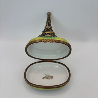 LOT 81: Vintage Limoges Trinket Boxes: Eiffel Tower & A Bottle of Burgundy (missing is the wine glass)